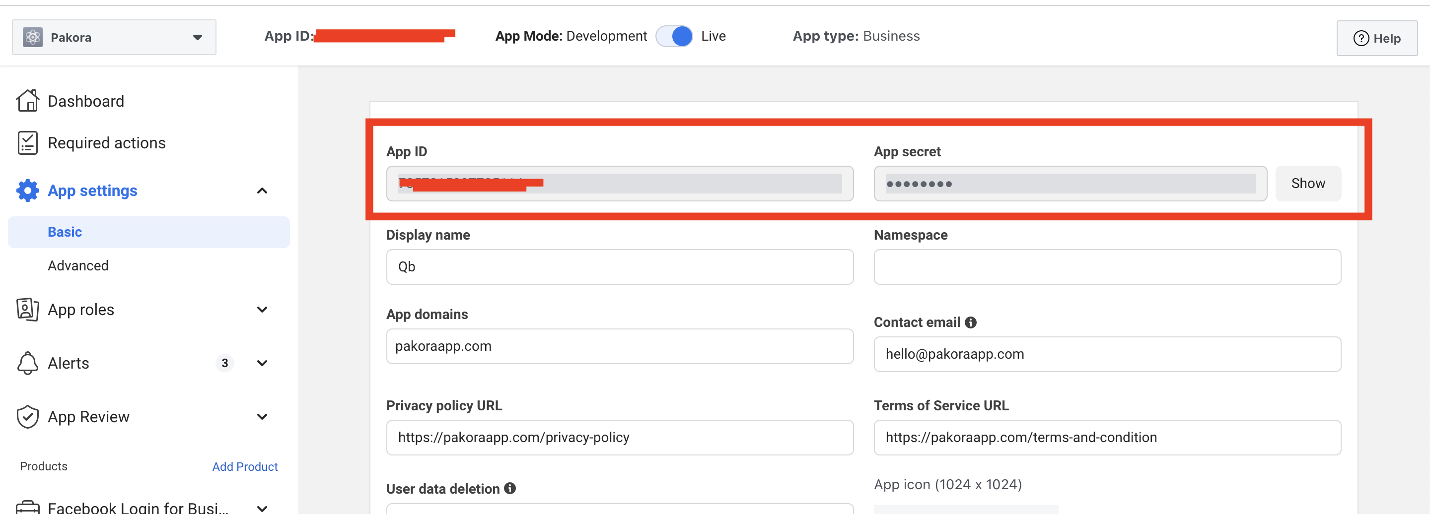 App ID and App Secret Location