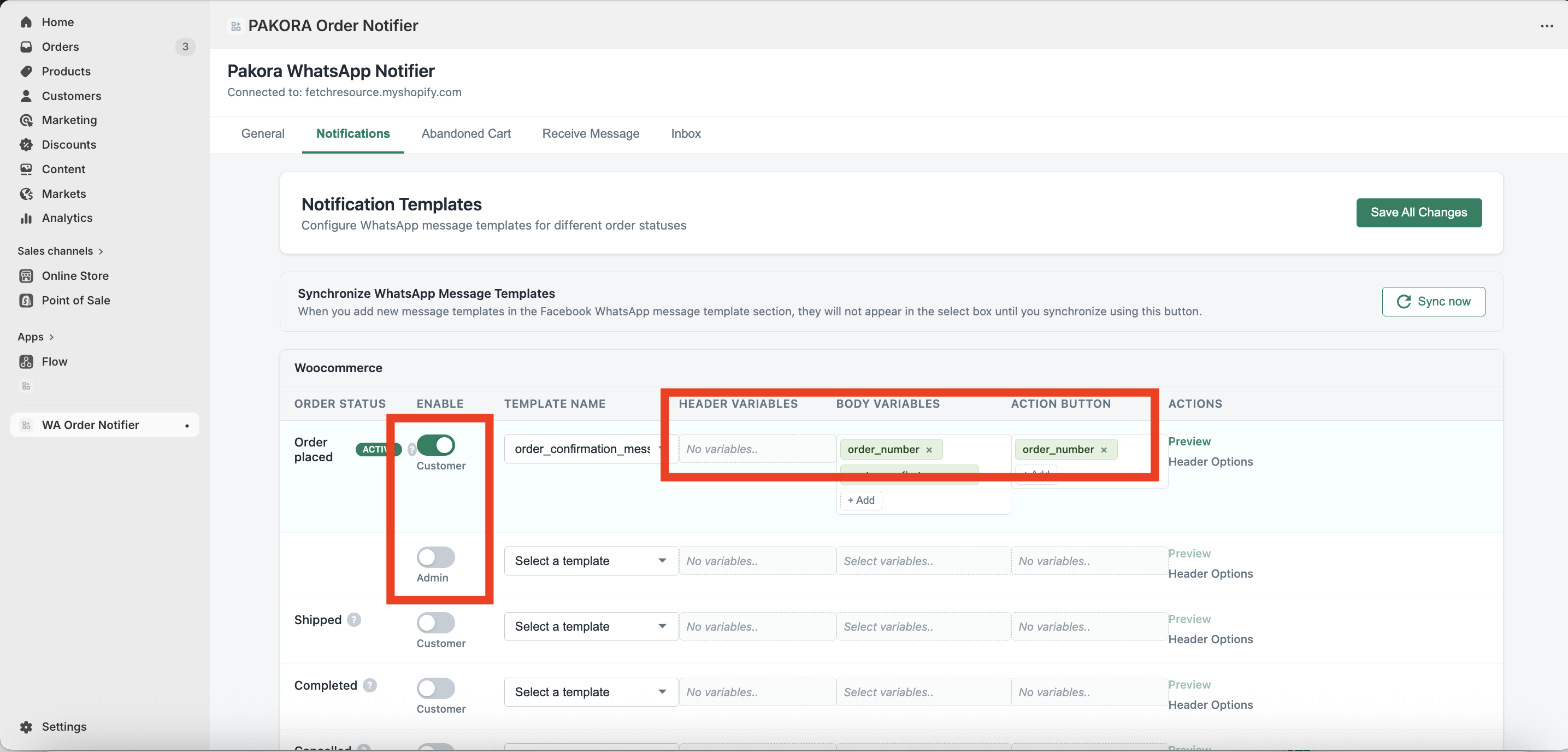 Template Configuration Panel